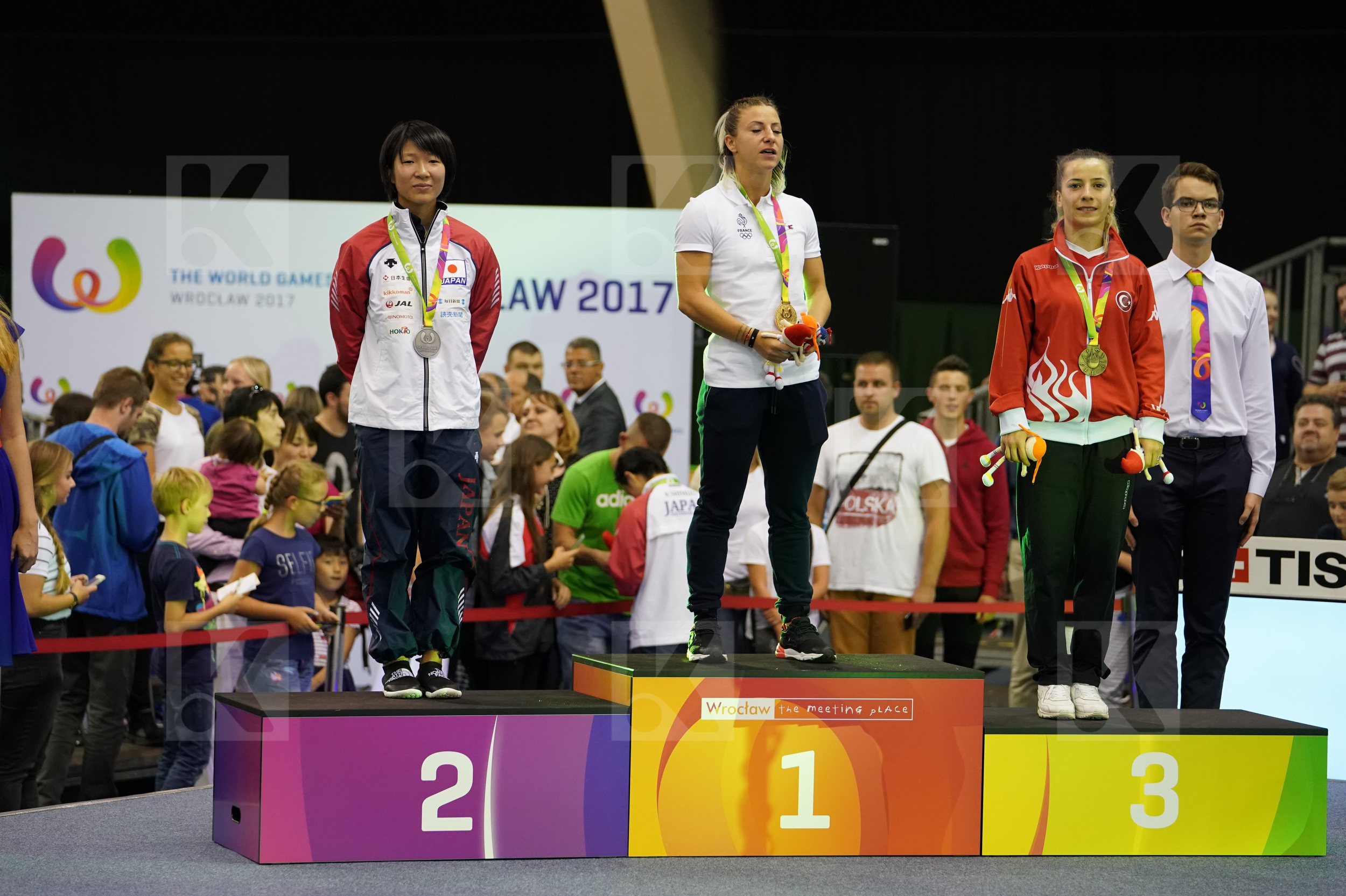 Female Kumite -50kg France Japan Miyahara Miho Ozcelik Serap podium Recchia Alexandra Turkey